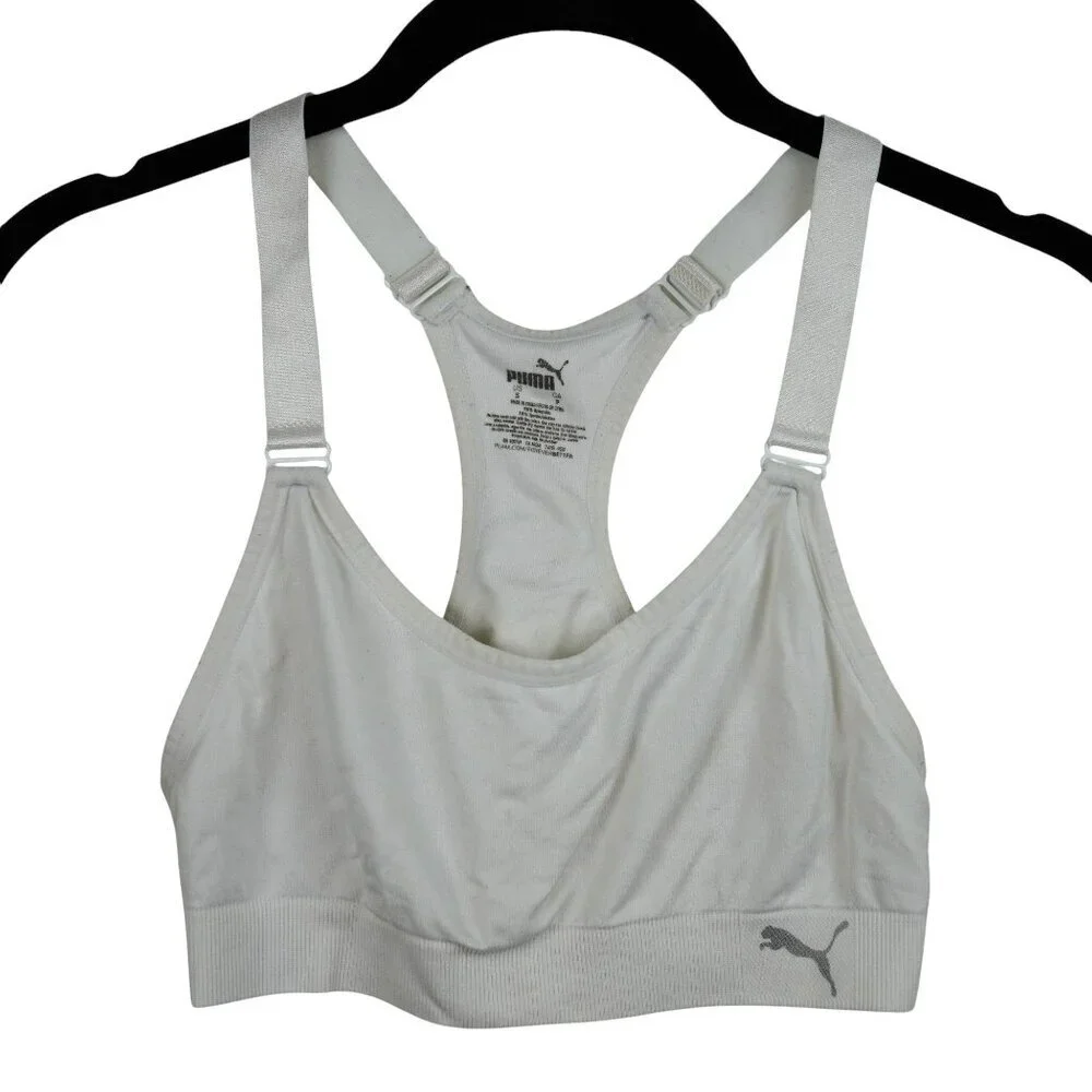 Puma‎ Womens Racerback Sports Bra S White Nylon/Spandex